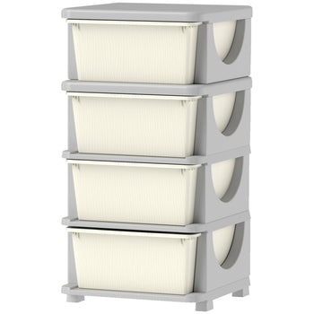 30" 4 Tier Kids Storage Unit Dresser Tower w/ 4 Drawers, Cream White