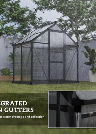 Polycarbonate Greenhouse, Heavy Duty Outdoor Aluminum Walk-in Green House Kit Vent Door, 6.2'x4.3'x6.6' Gray