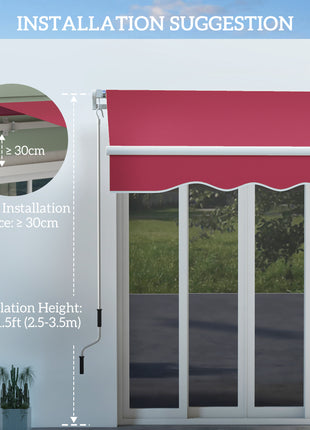 13' x 8' Retractable Awning, Patio Awnings, Sunshade Shelter w/ Manual Crank Handle, UV & Water-Resistant Fabric and Aluminum Frame for Deck, Balcony, Yard, Wine Red