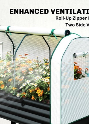 Galvanised Raised Garden Bed with Greenhouse Cover, Metal Elevated Garden Bed with Bed Liner, Bottom Shelf, Black