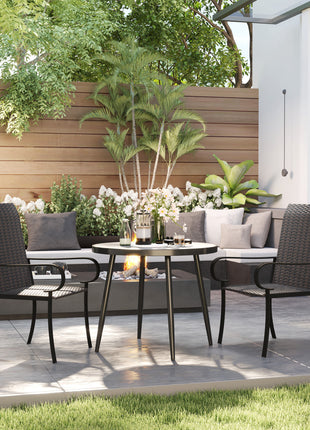 Set of 2 Outdoor Wicker Dining Chairs with Armrest, Steel Frame, High Back and Deep Seating, Brown
