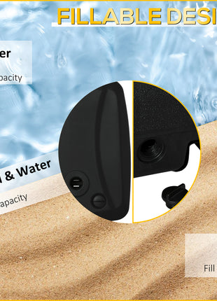 Cantilever Offset Umbrella Base Portable Square Parasol Weights with Wheels, Water and Sand Filled, Up to 165 lbs, Black