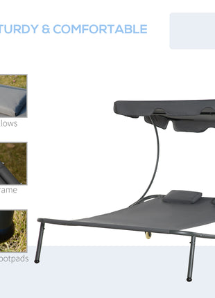 Patio Double Chaise Lounge Chair, Outdoor Wheeled Hammock Daybed with Adjustable Canopy and Pillow for Sun Room, Garden, or Poolside, Grey