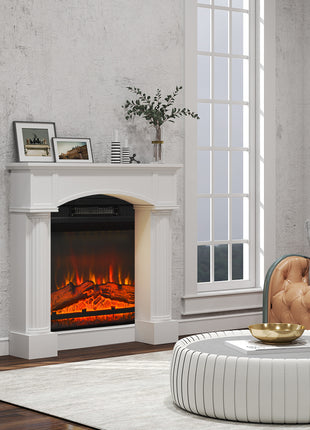Modern Fireplace Mantel, Freestanding Fireplace Surround for Electric Fireplaces, 43.3" W x 39.8" H, White