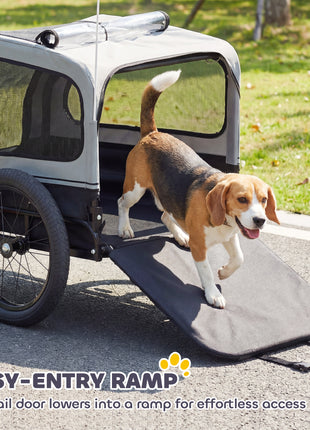 Dog Bike Trailer for Small & Medium Dogs, Universal Bicycle Coupler, Flip-Down Ramp Tailgate, Gray