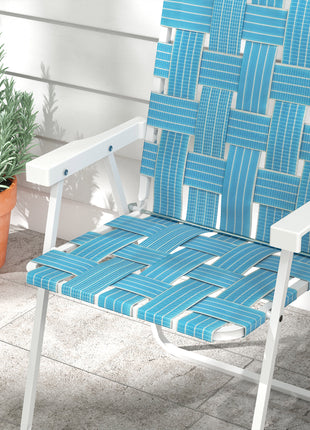 Set of 4 Patio Folding Chairs, Classic Outdoor Camping Chairs, Portable Lawn Chairs w/ Armrests, Blue