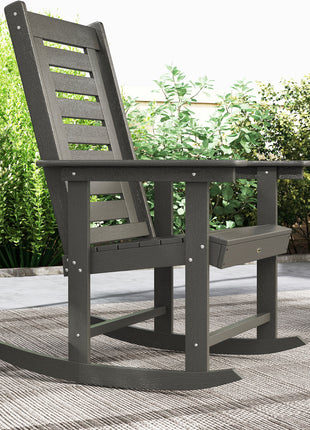 2 Pieces Outdoor Rocking Chairs, HDPE Patio Rockers with 28" High Back, Wide Armrests for Porch Backyard, Dark Gray
