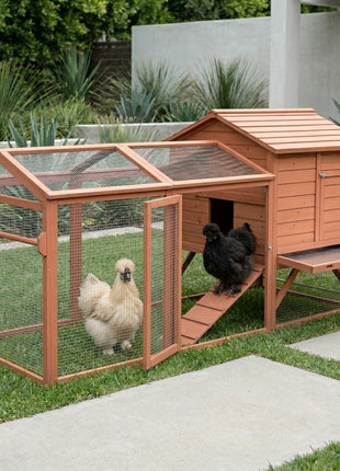 96.5" Chicken Coop Wooden Hen House Poultry Cage Pen Portable with Wheels and Nesting Box, Chicken Cage for Backyard Outdoor, Natural