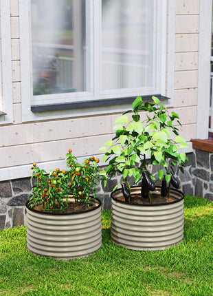 Set of 2 Raised Garden Bed, Metal Planter Box with Safety Edging, Easy-to-assemble Stock Tank, Cream White