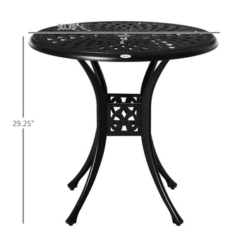 30" Round Patio Dining Table with Umbrella Hole, Antique Cast Aluminum Outdoor Bistro Table Only, Black