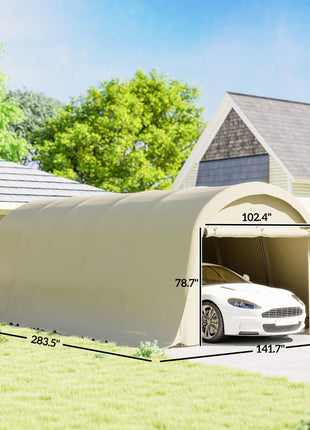 12' x 23.6' Heavy Duty Carport, UPF50+ Portable Garage Car Canopy Tent with Galvanized Frame, Large Door, Beige