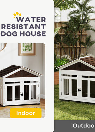 40"L Wooden Dog House Outdoor Indoor for Small, Medium, Large Dogs, with Air Vents & Elevated Removable Floor