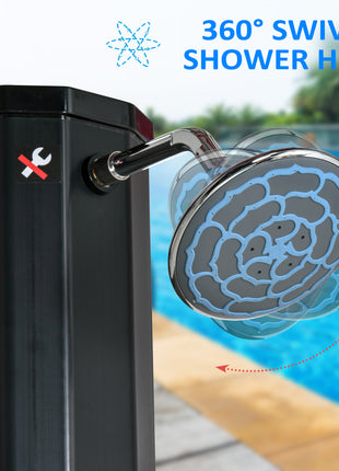7ft Outdoor Solar Heated Shower with 360 Rotating Shower Head, Foot Shower Faucet, Temperature and Pressure Adjustable, Holds 9.2 Gallons for Backyard Pool