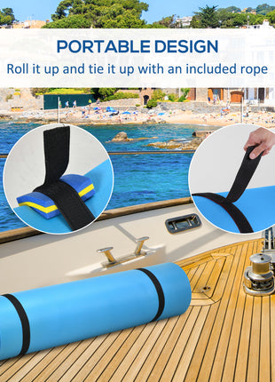 12' x 5' Lily Pad Floating Mat with Cup Holder Table, 3-Layer Portable Roll-Up Water Mat Float Dock for 2-3 People, on Lake, River, Beach, Swimming Pool, Green
