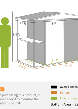 8 x 4ft Outdoor Garden Shed, Metal Shed with Air Vents and Lock for Backyard, Garden, Patio, Dark Gray