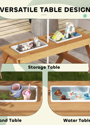Wooden Outdoor Kids Picnic Table with Removable Umbrella, Children Sand and Water Activity Table for Patio, Mixed Color