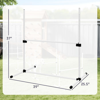 4 Piece Dog Agility Training Equipment for Dog Agility Course with Adjustable Height Jump Bars, Included Carry Bag, & Displacing Top Bar, White