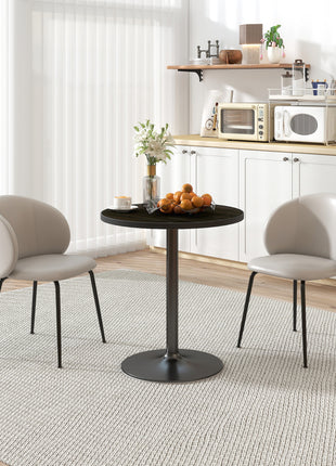 Round Dining Table for 2-4 People, Small Kitchen Table with Wood Grain Top, Black