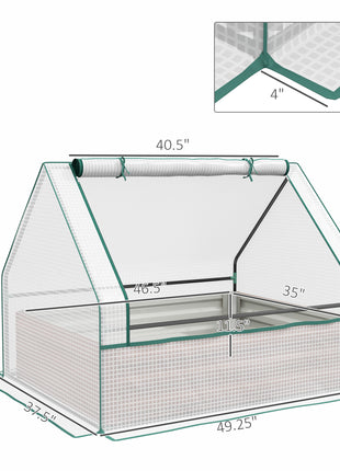 Raised Garden Bed, Outdoor Metal Planter Box with Mini Greenhouse, White and Brown