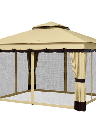 10' x 12' Double Roof Patio Gazebo Canopy, Outdoor Gazebo Shelter with Netting & Curtains, for Garden, Lawn and Deck