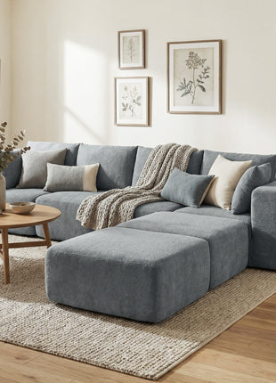 Modular Sectional Sofa, Boneless U-Shape Sectional Couch with 2 Ottomans, Dark Gray