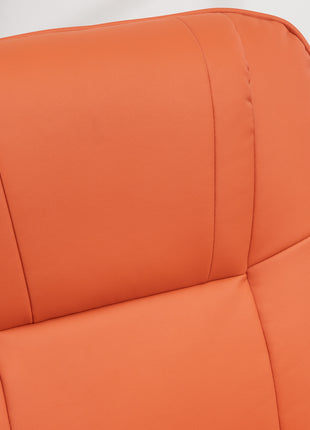Faux Leather Recliner Chair, Swivel Recliner with Footrest, Armrest and Wood Base for Living Room, Orange