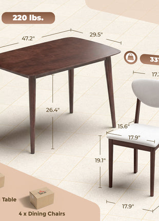 5-Piece Dining Table Set for 4, Mid-Century Modern Kitchen Table and Chairs, Cream White
