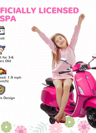 Vespa Licensed Kids Motorcycle 6V Toddler Motorcycle with Music, FM Radio, Headlight, Pink