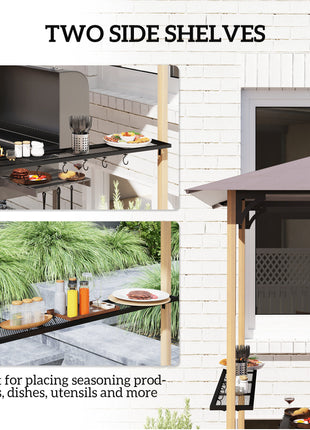 8' x 5' Grill Gazebo, Double Tiered Barbecue Grill Gazebo Shelter with 2 Side Shelves and 10 Hooks for Patio, Garden