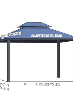 10' x 12' Hardtop Gazebo Canopy with Polycarbonate Roof, Aluminum Frame, Permanent Pavilion Outdoor Gazebo with Netting, for Patio, Garden, Backyard, Deck, Lawn, Light Gray