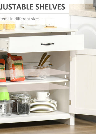 Farmhouse Sideboard Cabinet with Barn Doors Kitchen Buffet Cabinet with Drawer and Adjustable Shelf Stone White Wash