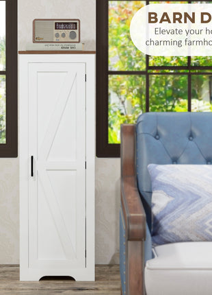 Farmhouse Accent Cabinet with Adjustable Shelf Barn Door Storage Cabinet for Living Room Floor Pantry Cabinet, White