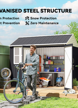 8' x 6' Metal Garden Storage Shed, Extra Large Outdoor Tool Storage House w/ Doors, Window and Air Vents, Dark Gray