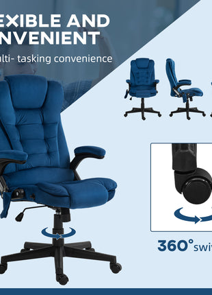 6 Point Executive Office Chair with Heat, Velvet High Back Vibrating Massage Office Chair, Drak Blue