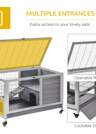 Indoor Rabbit Enclosure, Wooden Elevated Cage Habitat with Enclosed Run with Wheels - Ideal for Rabbits and Guinea Pigs