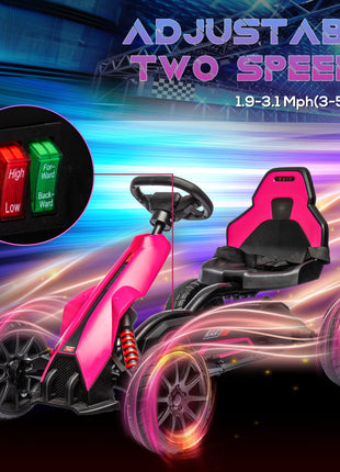 12V Electric Go Kart for Kids w/ Adjustable Speed, Pink
