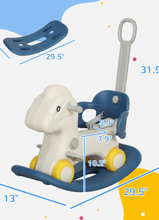 4 in 1 Rocking Horse for Toddles 1-3 Years with Detachable Push Handle & Balance Board, Blue