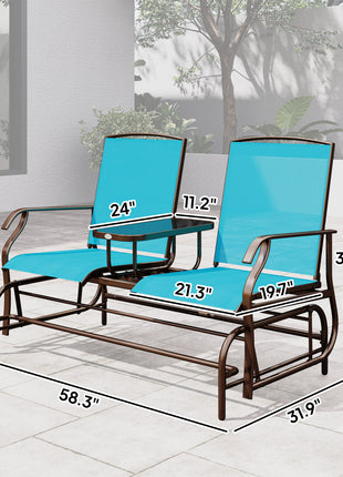 2 Seater Glider for Outside Outdoor Glider Seat with Breathable Mesh Fabric Armrests for Backyard Garden Porch Blue