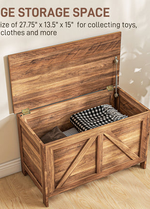 Storage Chest, Farmhouse Lift Top Box Organizer with Safety Hinge, for Bedroom, Entryway, Living Room, Brown Oak