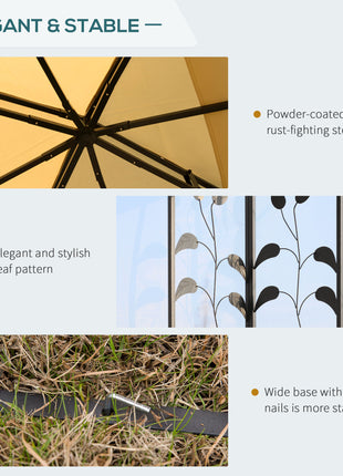  10' x 10' Metal Patio Gazebo, Double Roof Outdoor Gazebo Canopy Shelter with Tree Motifs Corner Frame and Netting, for Garden, Lawn, Backyard, and Deck, Beige