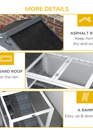 65" Wooden Rabbit Hutch, Pet Playpen with Openable Roof & Storage Box for Rabbits and Small Animals, Gray