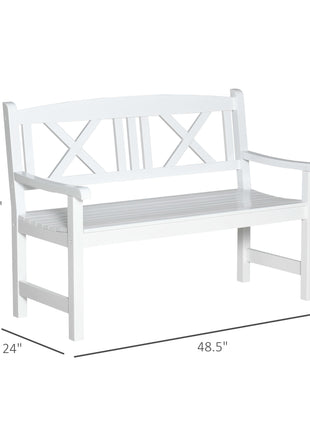 2-Seater Wooden Garden Bench, 4FT Outdoor Patio Loveseat with Unique X-Shape Back for Yard, Lawn, Porch, White