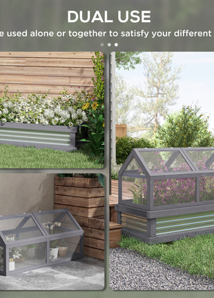 Raised Garden Flower Bed Kit w/ Greenhouse, Wooden Cold Frame Planter, Gray