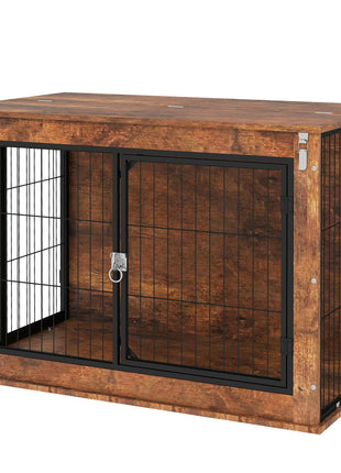 39" Dog Crate Furniture with Flip-up Top Opening, 2 Doors, Dog Kennel Furniture for Large Dogs, Rustic Brown