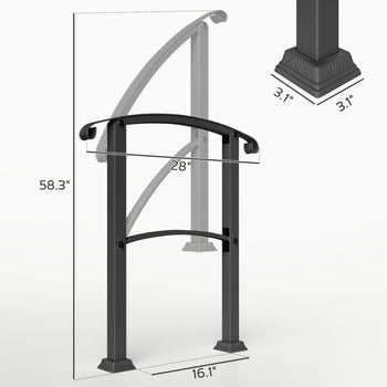 1-3 Step Metal Handrails for Outdoor Steps, Porch Deck Stair Railing with Installation Kit for Concrete Steps, Black