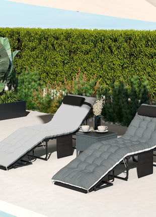 Outdoor Chaise Lounge Chair Set of 2, 5-Level Adjustable Folding Pool Lounge Chairs with Cushions, Black/Gray