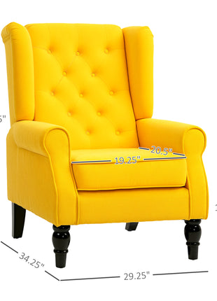 Wingback Accent Chair for Living Room, Button-Tufted Lounge Chair with Round Armrests and Wood Legs, Yellow