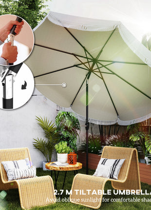 9FT Patio Umbrella, UPF 30+ Outdoor Market Umbrella with Crank, 8 Ribs, Push Button Tilt, Vented for Patio Deck Backyard Lawn, Light Gray