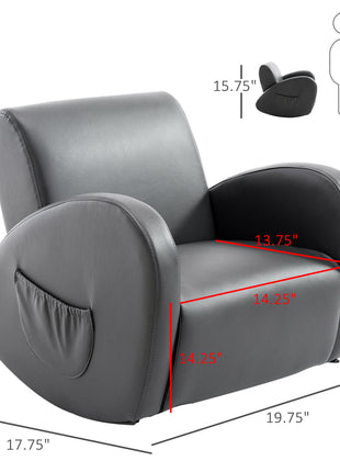 Kids Sofa Rocking Chair with Side Pocket, PU Leather Toddler Armchair for Children Grey