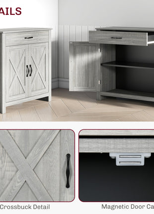 Farmhouse Sideboard Cabinet with Barn Doors Kitchen Buffet Cabinet with Drawer and Adjustable Shelf Stone Gray